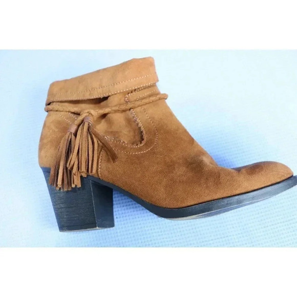 Bamboo Brown Suede Fringed Ankle Boots-Side Zip-Size 10 - Picture 10 of 11